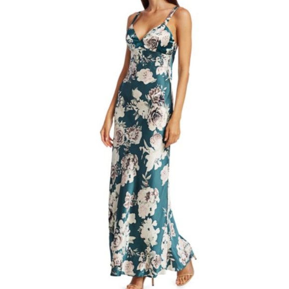 Black Iris TOMMIE Bouquet Print Silk Column Dress - Picture 8 of 15